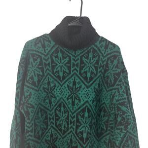 GAP Vintage 90s‎ Wool  Medium Green Black Fair Isle Chunky Knit Sweater Grunge